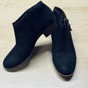 Lucky Brand Boots Womens Size 8 38 Black Suede Ankle Booties Studded Side Zip